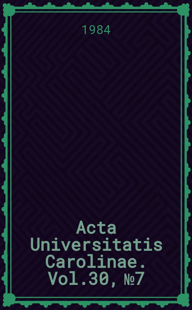 Acta Universitatis Carolinae. Vol.30, №7/8