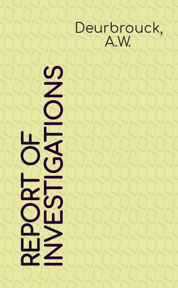 Report of investigations : Performance characteristics ...