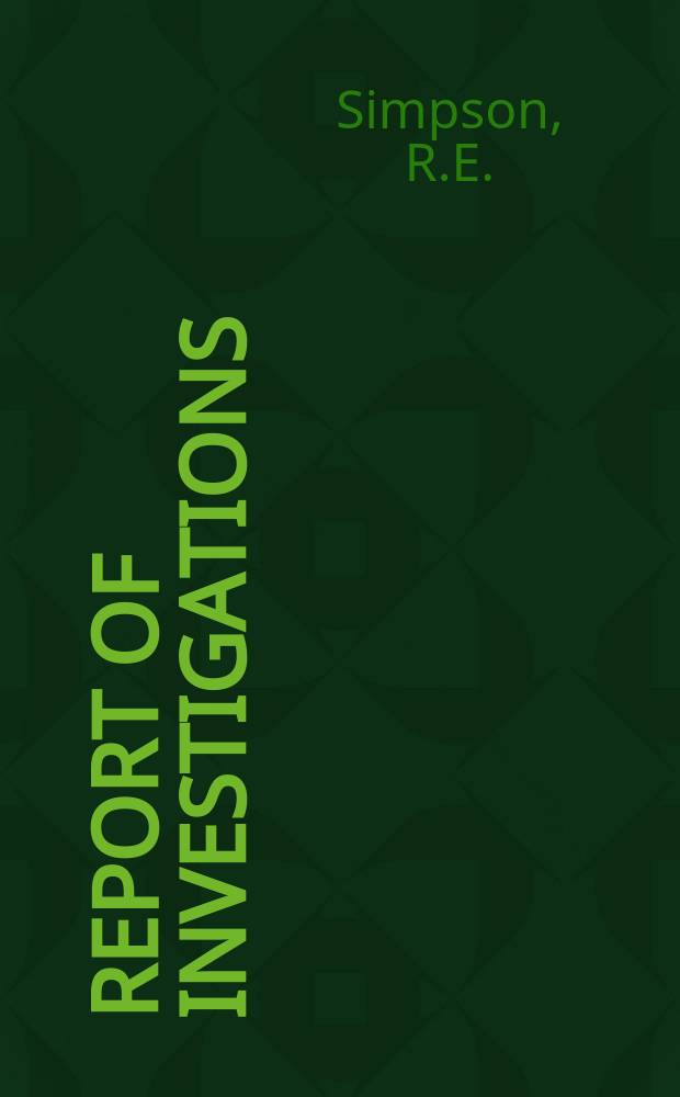 Report of investigations : Inorganic cement for mine roof-bolt grouting