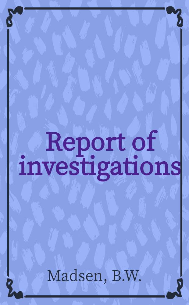 Report of investigations : Determination of ferric ion diffusion and activity coefficients ...