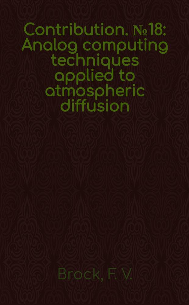 Contribution. №18 : Analog computing techniques applied to atmospheric diffusion