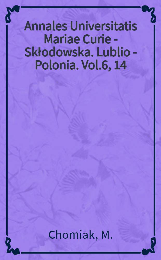 Annales Universitatis Mariae Curie - Skłodowska. Lublio - Polonia. Vol.6, 14 : Der Kern des Seitenstrange (nuceus funiculi lateralis) bei der Kuh, dem Schwein und Pferd