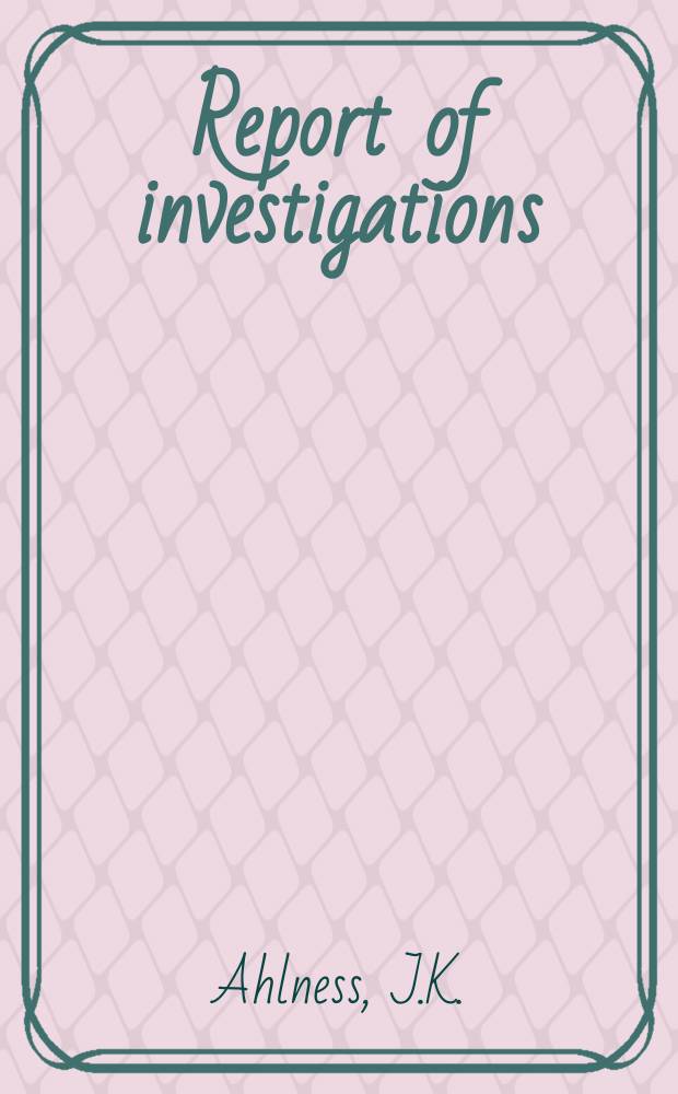 Report of investigations : Effect of drilling fluids ...