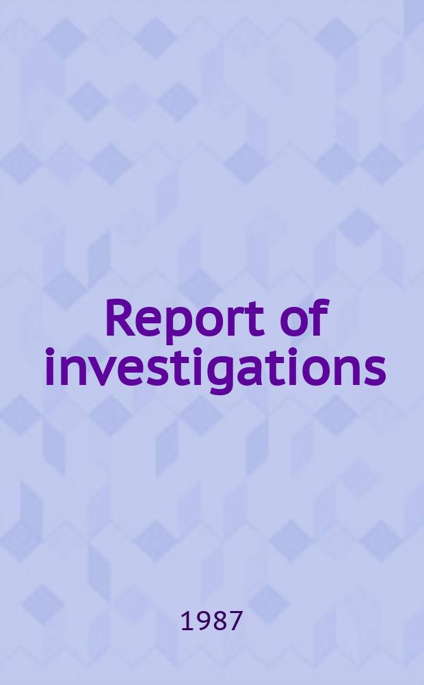 Report of investigations : Removal of copper ...