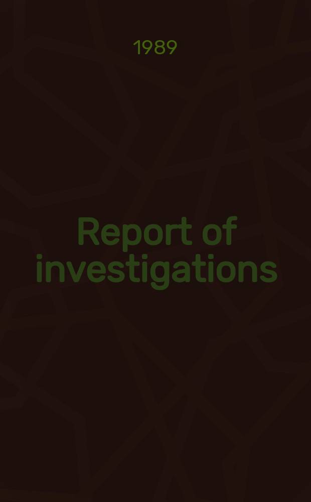 Report of investigations : Supercritical CO₂ ...