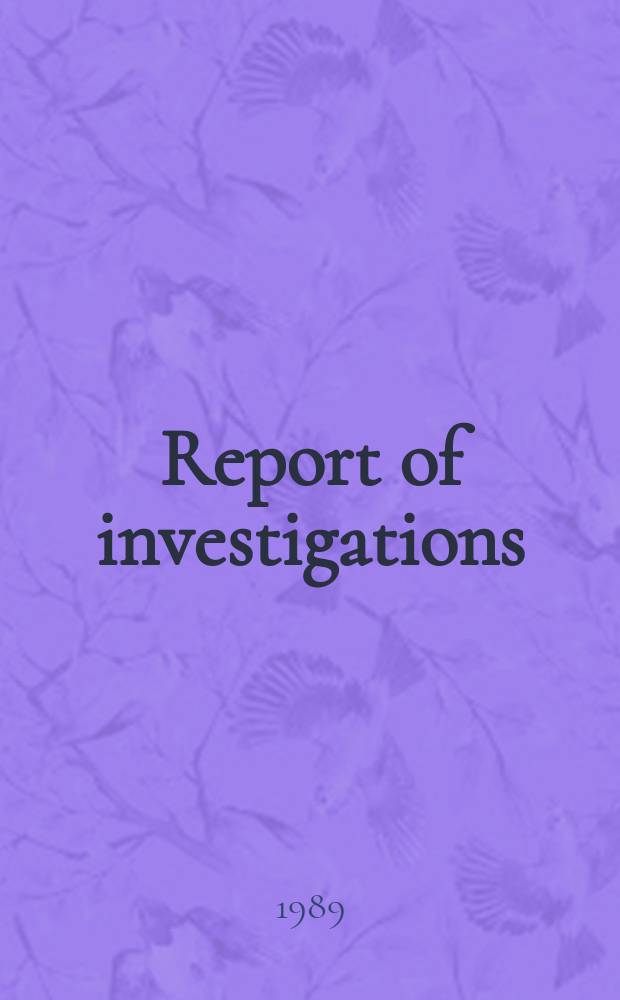 Report of investigations : Rotary drilling ...