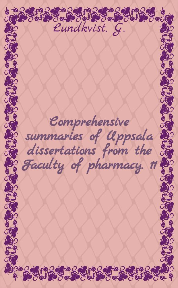 Comprehensive summaries of Uppsala dissertations from the Faculty of pharmacy. 11 : On the central kinetic role ...