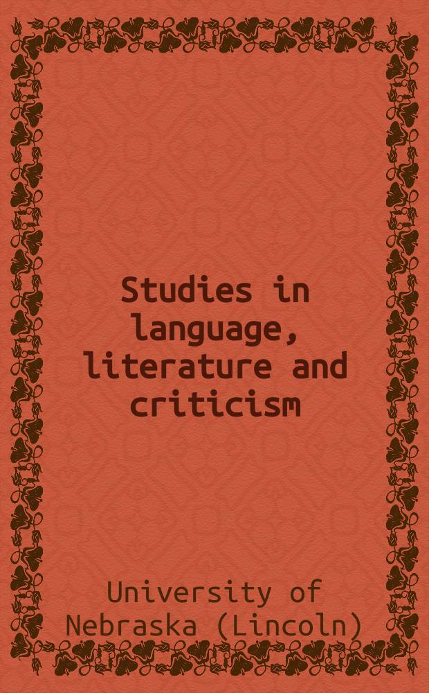 Studies in language, literature and criticism