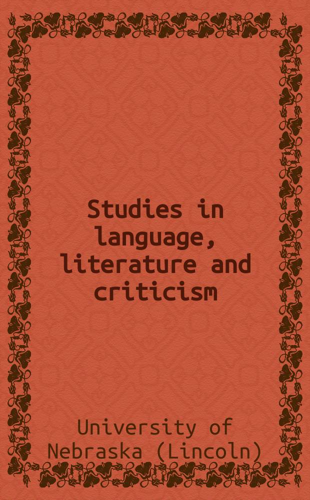 Studies in language, literature and criticism