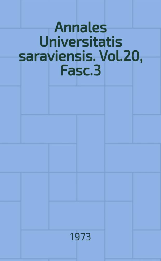 Annales Universitatis saraviensis. Vol.20, Fasc.3 : Funktionelle, röntgenologische und morphologische Veränderungen...