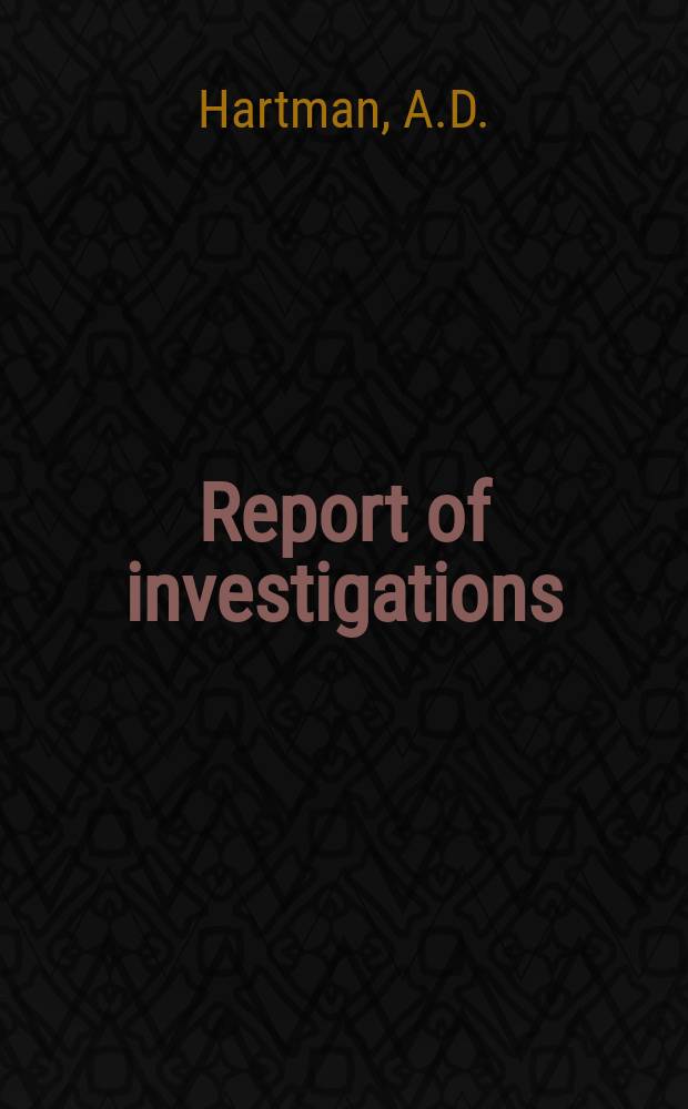 Report of investigations : Design of an experimental ...