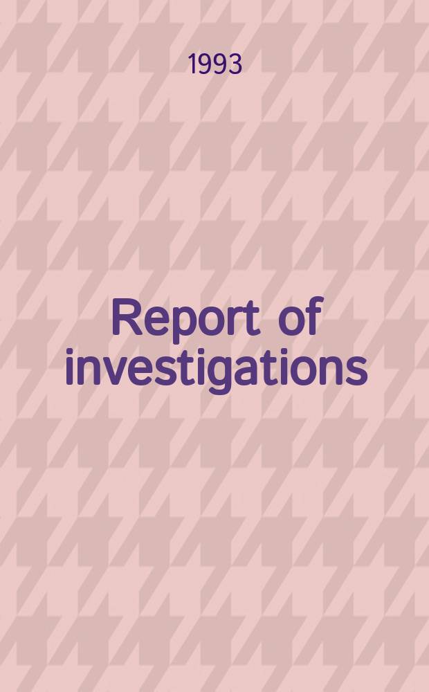 Report of investigations : Geologic investigations near an underhand ...