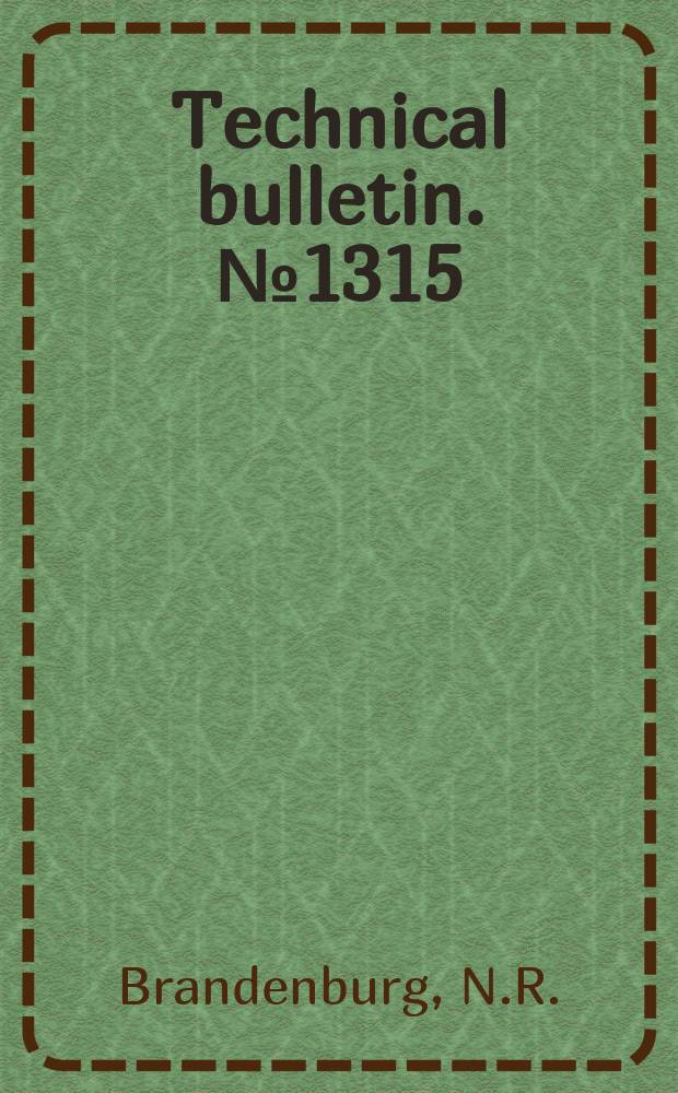 Technical bulletin. №1315 : Fluidized conveying of seed