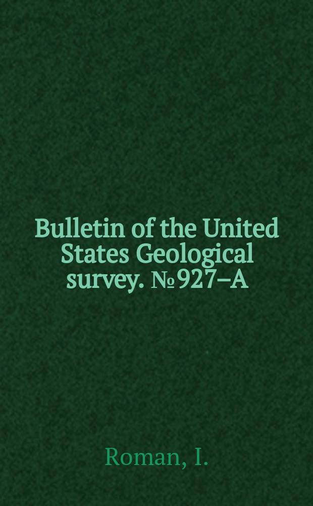 Bulletin of the United States Geological survey. №927–A : Superposition in the interpretation of two-layer earth-resistivity curves