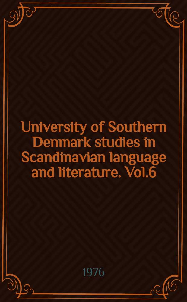 University of Southern Denmark studies in Scandinavian language and literature. Vol.6 : Improvisatoren og H.C. Andersens første ...