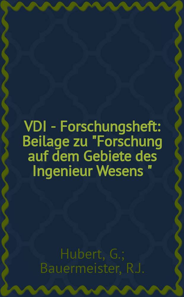 VDI - Forschungsheft : Beilage zu "Forschung auf dem Gebiete des Ingenieur Wesens " : Probleme der Sekundärströmung in axialen Turbomaschinen