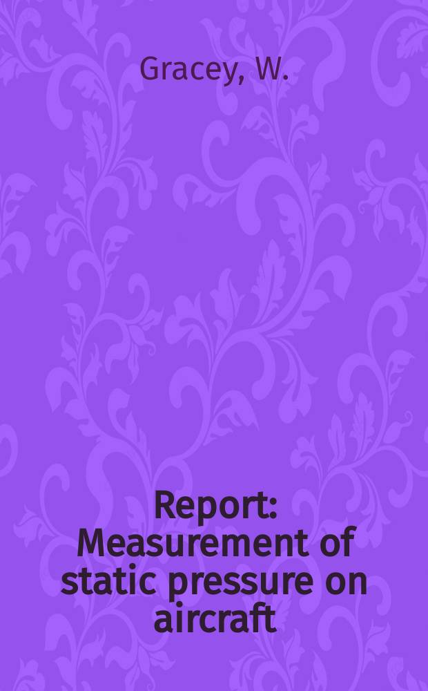 Report : Measurement of static pressure on aircraft