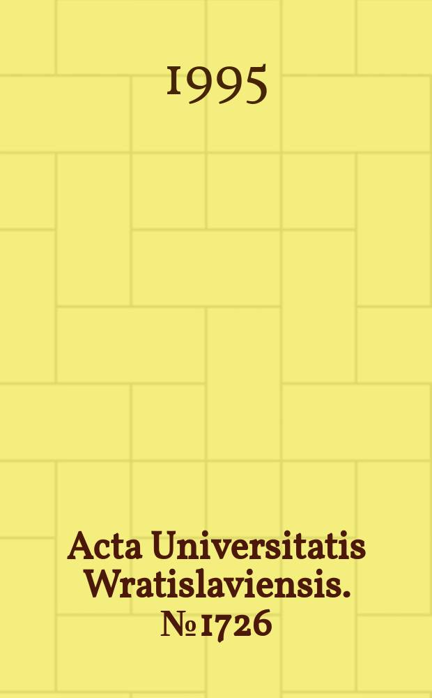 Acta Universitatis Wratislaviensis. №1726