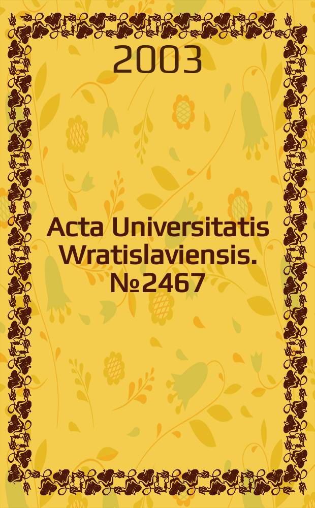 Acta Universitatis Wratislaviensis. №2467 : Census populi