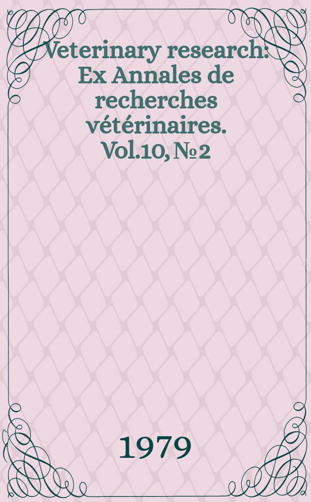 Veterinary research : Ex Annales de recherches vétérinaires. Vol.10, №2/3 : Digestive physiology and metabolism in ruminants