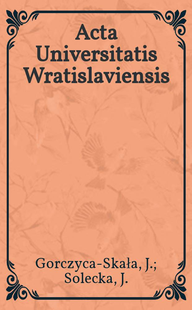 Acta Universitatis Wratislaviensis : Muzeum geologiczne..
