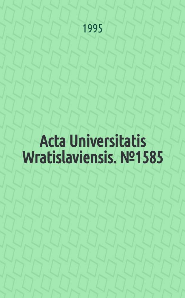 Acta Universitatis Wratislaviensis. №1585 : Hydrogeologia doliny Odry..