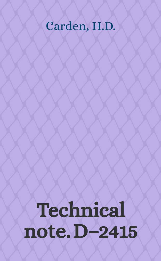 Technical note. D–2415 : Technique for the simulation of lunar and planetary gravitational fields including pilot model studies