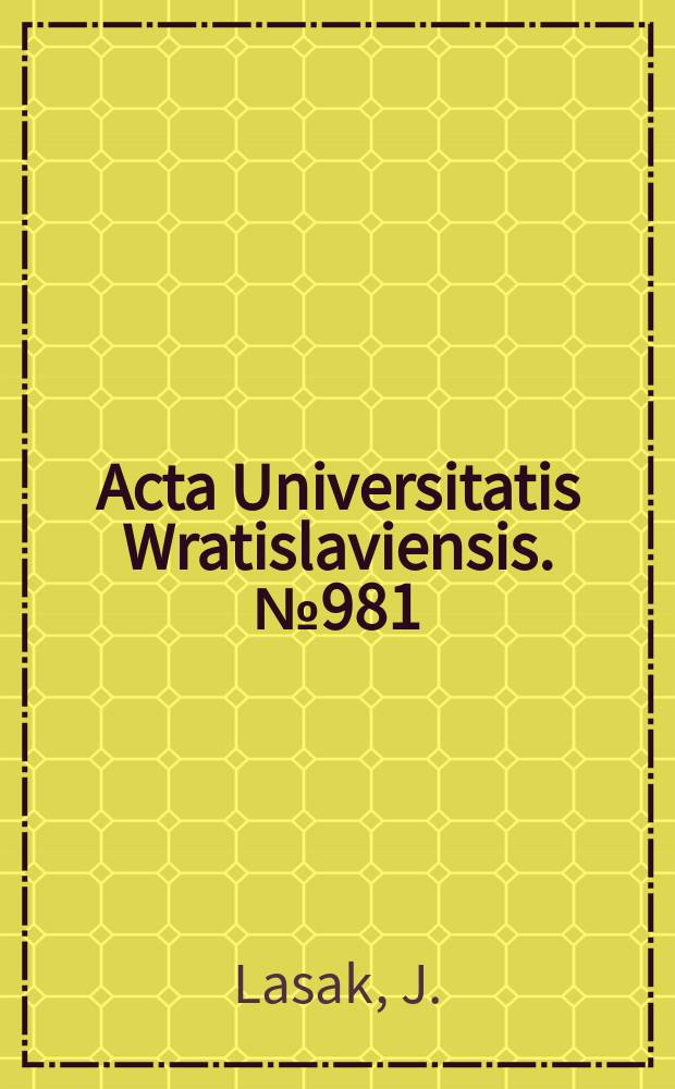 Acta Universitatis Wratislaviensis. №981 : Cmentarzysko ludności