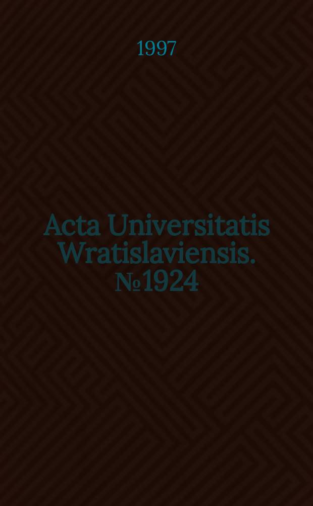 Acta Universitatis Wratislaviensis. №1924