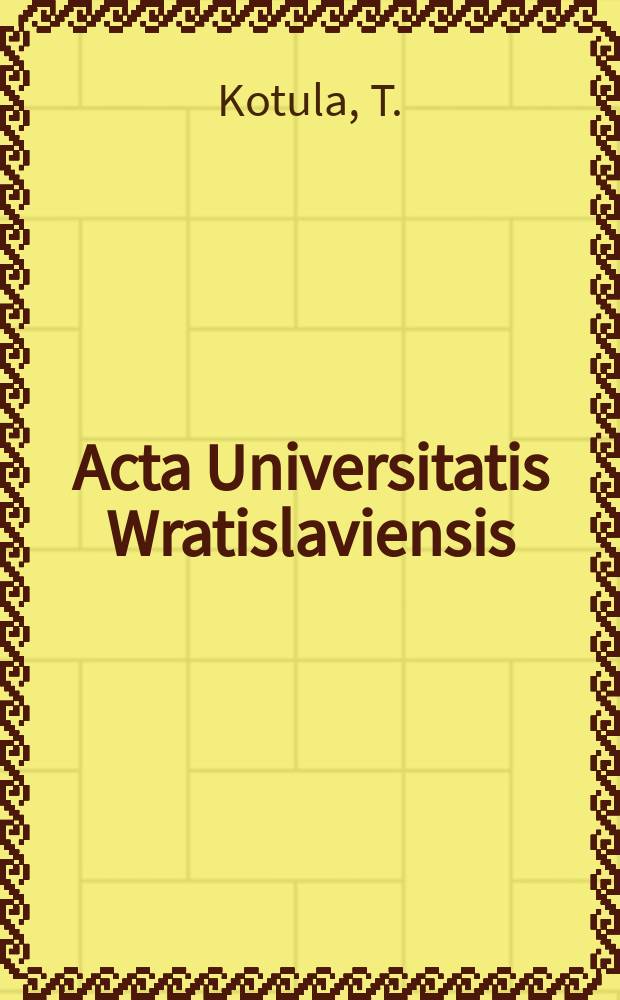 Acta Universitatis Wratislaviensis : Aurélien et Zénobie