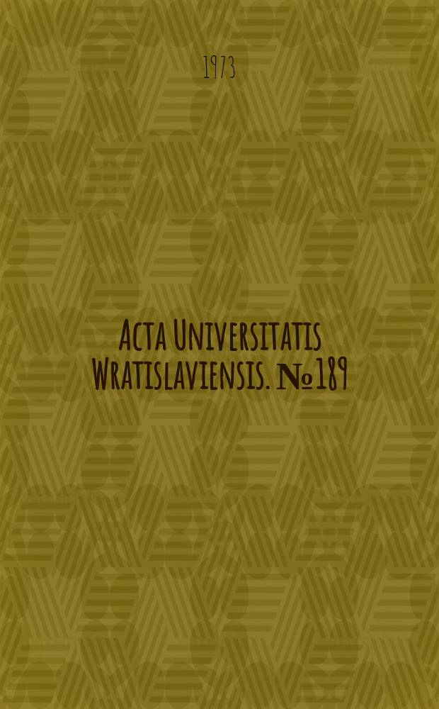 Acta Universitatis Wratislaviensis. № 189