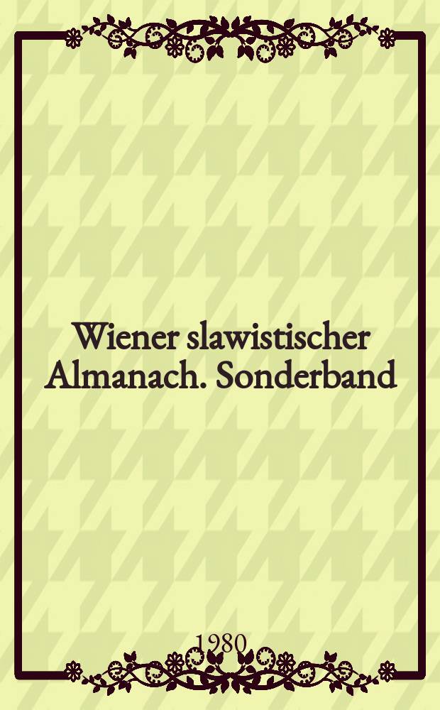 Wiener slawistischer Almanach. Sonderband