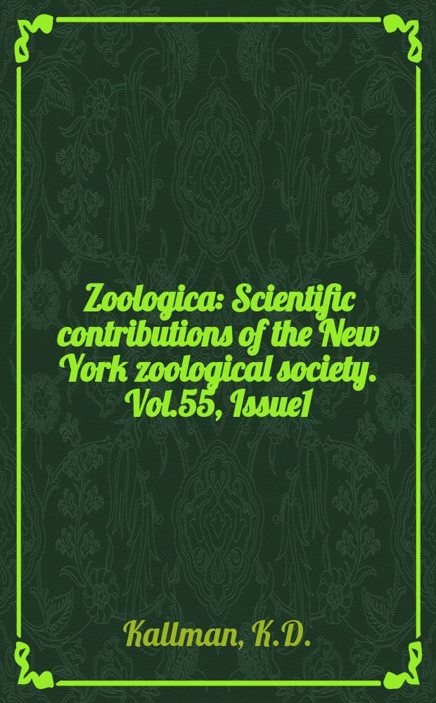 Zoologica : Scientific contributions of the New York zoological society. Vol.55, Issue1 : Sex determination and the restriction of sex-linked pigment patterns to the X and Y chromosomes in populations of a Poesiliid fish, Xiphophorus maculatus, from the Belize and Sibun rivers of British Honduras