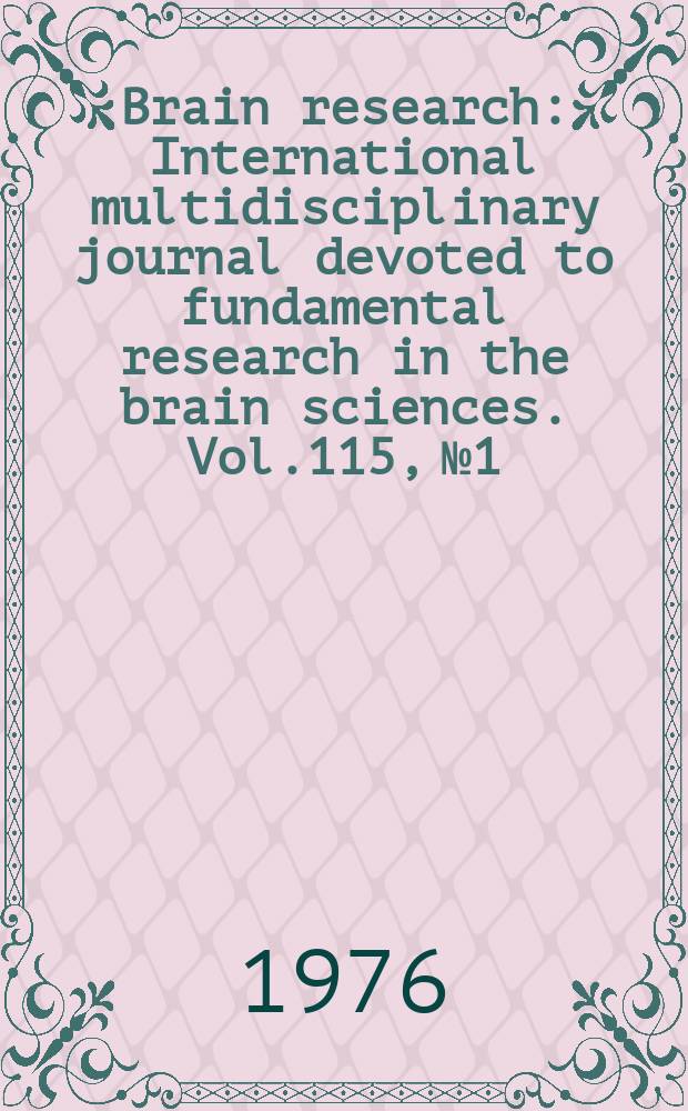 Brain research : International multidisciplinary journal devoted to fundamental research in the brain sciences. Vol.115, №1