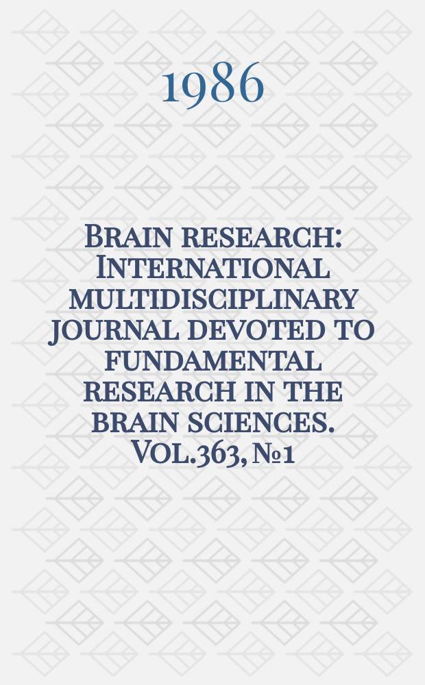 Brain research : International multidisciplinary journal devoted to fundamental research in the brain sciences. Vol.363, №1