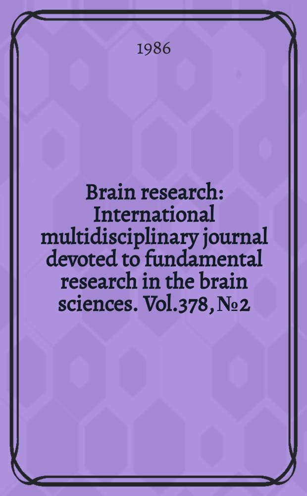 Brain research : International multidisciplinary journal devoted to fundamental research in the brain sciences. Vol.378, №2