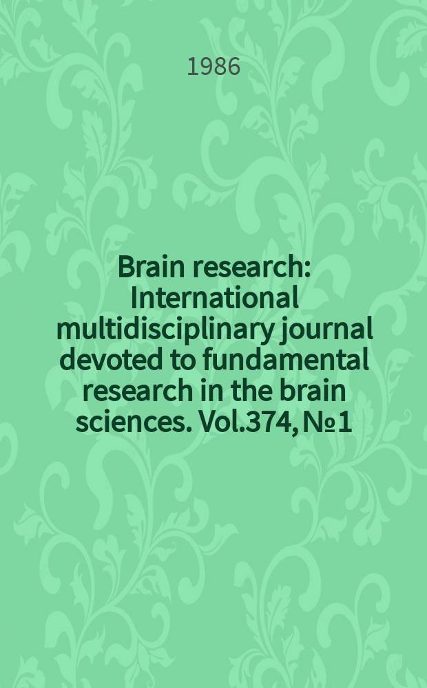 Brain research : International multidisciplinary journal devoted to fundamental research in the brain sciences. Vol.374, №1