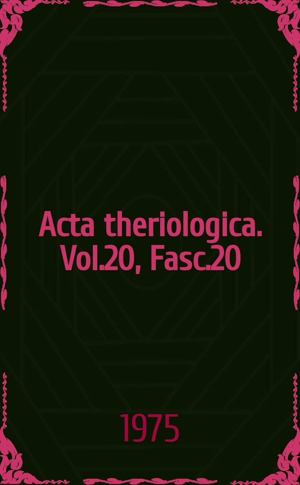 Acta theriologica. Vol.20, Fasc.20