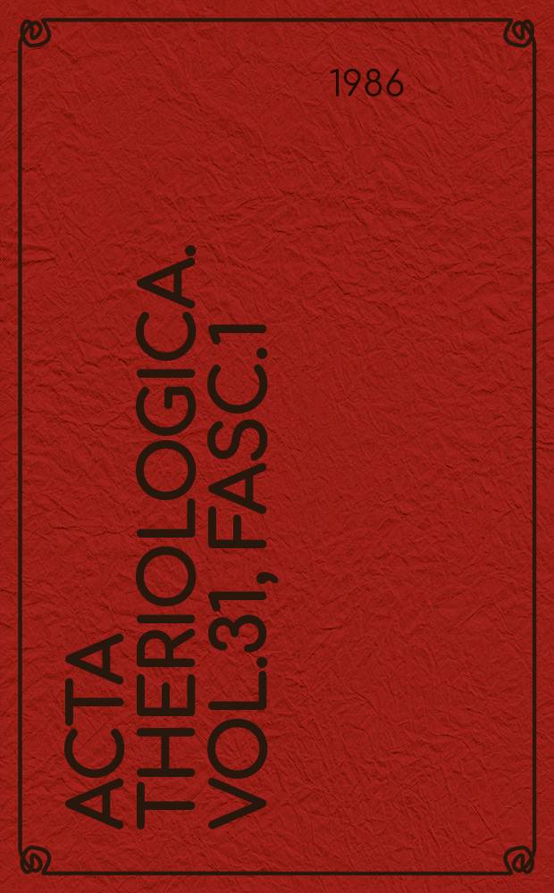 Acta theriologica. Vol.31, Fasc.1/14