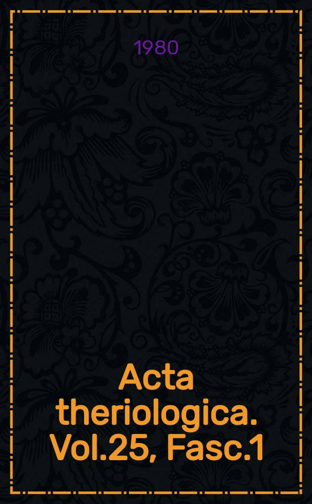 Acta theriologica. Vol.25, Fasc.1/13