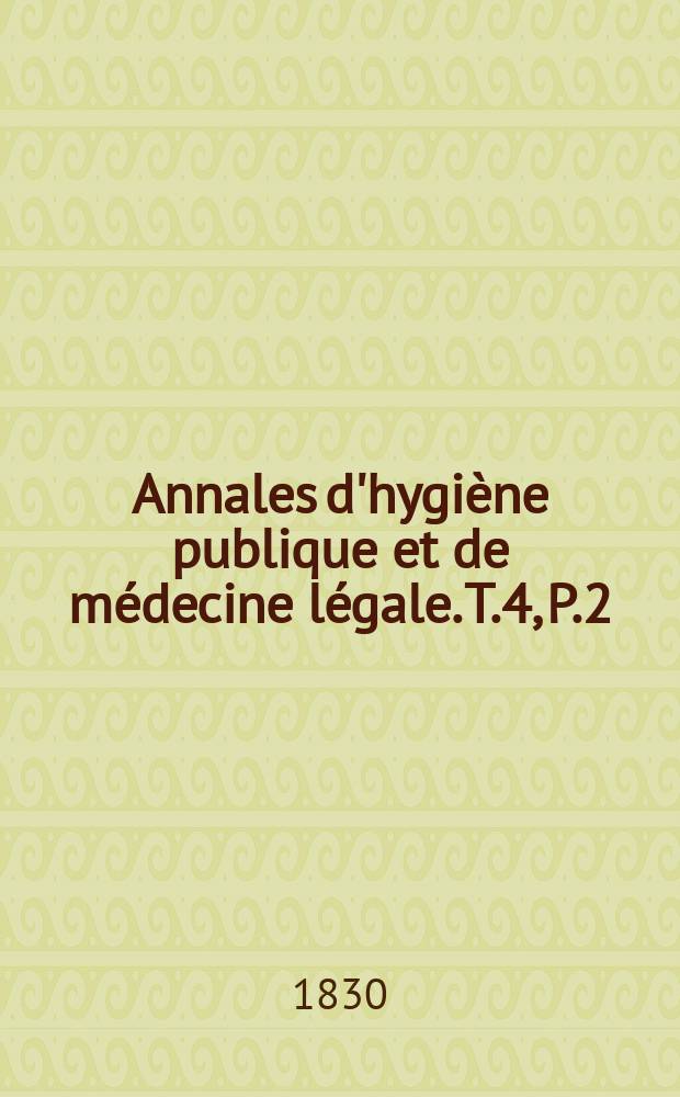 Annales d'hygiène publique et de médecine légale. T.4, P.2