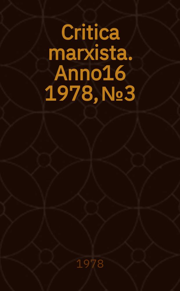 Critica marxista. Anno16 1978, №3