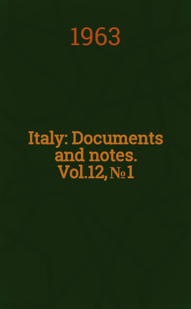 Italy : Documents and notes. Vol.12, №1