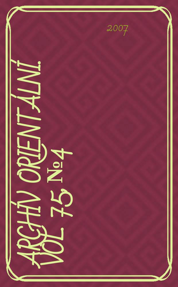 Archív orientální. Vol. 75, № 4