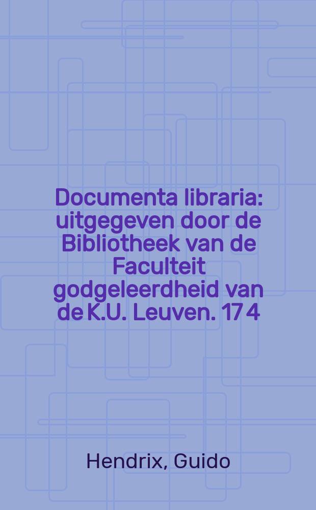Documenta libraria : uitgegeven door de Bibliotheek van de Faculteit godgeleerdheid van de K.U. Leuven. 17[4] : Ontmoetingen met Lutgart van Tongeren, benedictines en cisterciënzerin (1182-1246-1996) = Встречи с Лютгардой Тонгернской, цистерианкой и бенедектинкой (1182-1246-1996)