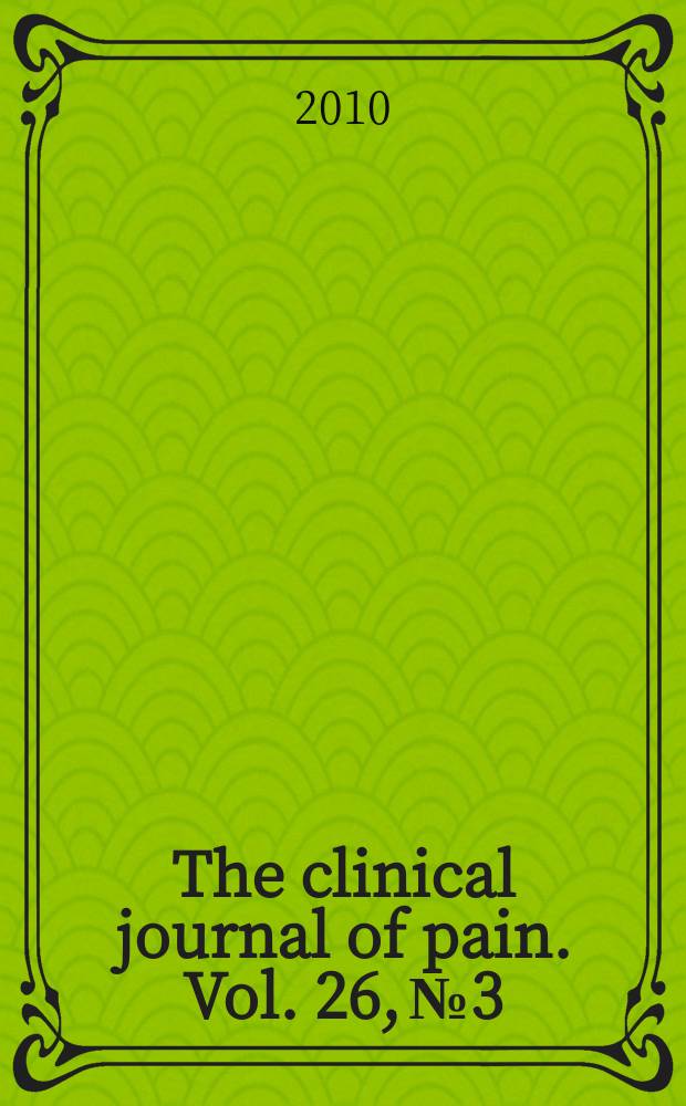 The clinical journal of pain. Vol. 26, № 3