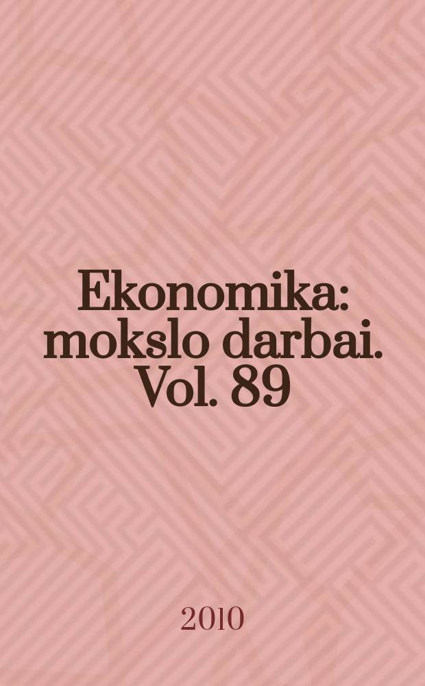 Ekonomika : mokslo darbai. Vol. 89(1)