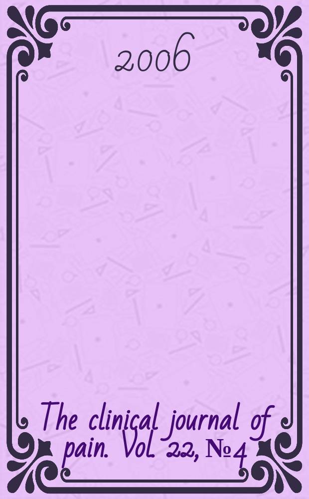 The clinical journal of pain. Vol. 22, № 4