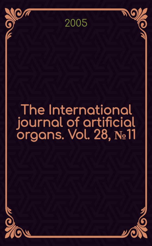 The International journal of artificial organs. Vol. 28, № 11