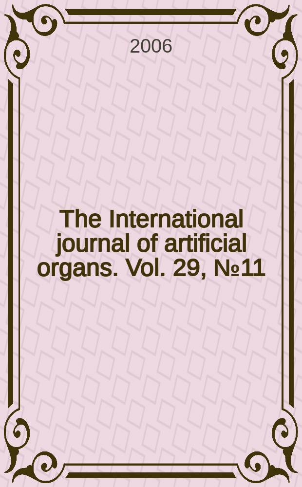The International journal of artificial organs. Vol. 29, № 11